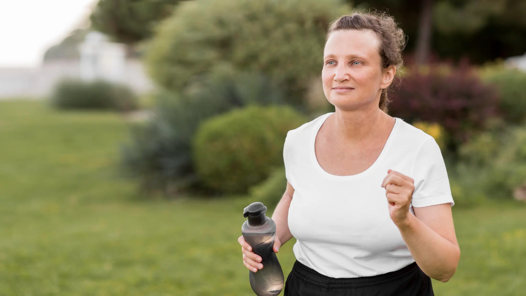 Happy active middle aged woman